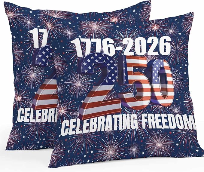 250 Anniversary USA Flag Outdoor Pillow Covers 20x20 Inch Throw Pillow Covers Set of 2 Waterproof Decorative Pillow Cases Blue American Flag 250 Fireworks Cushion Covers for Patio Furniture Garden