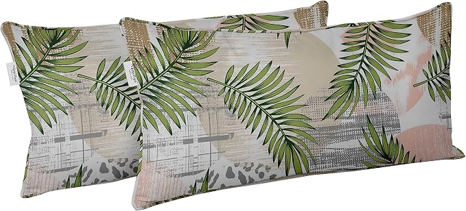 Indoor/Outdoor Polyester Fabric Lumbar Pillow Cover, All-Weather Waterproof Rectangular Cushion Case for Patio Furniture, 12 x 24 Set of 2 - Tropical-33