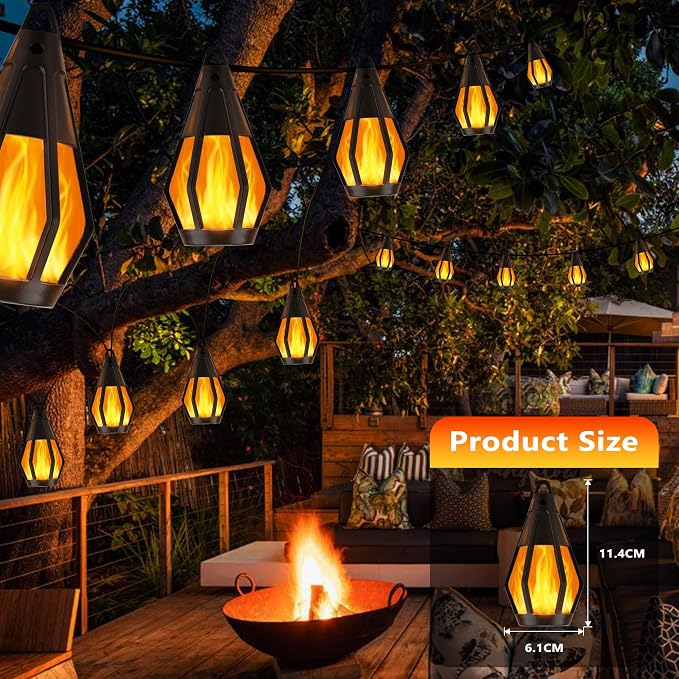 Jnaurb Solar String Lights for Outside, 21Ft Patio Lights with 10 Flickering Flame Light Bulbs, Waterproof Warm White Solar Powered Outdoor Light for Garden Yard Patio Gazebo Bistro Cafe Party Decor