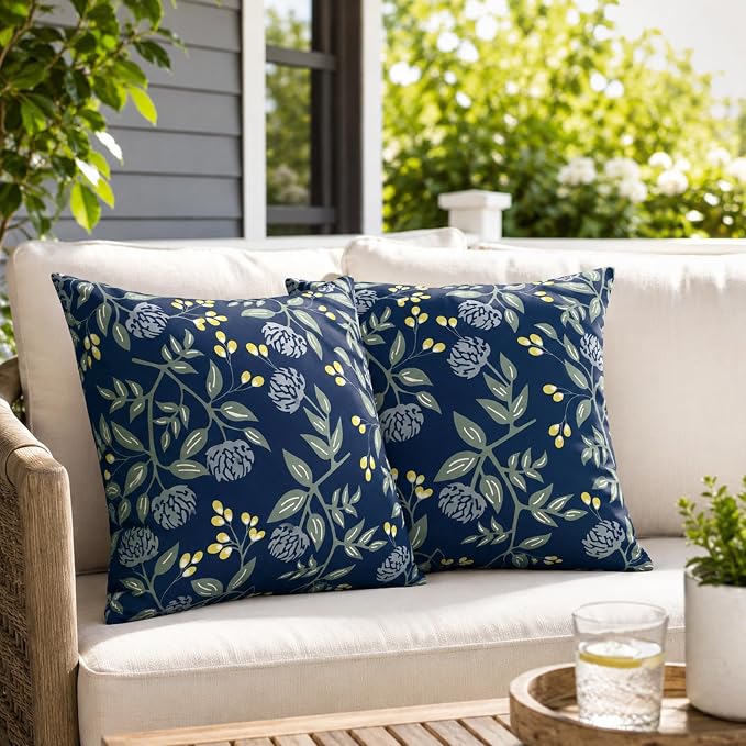 Waterproof Outdoor Throw Pillows with Inserts 18 x 18 Inch | Pack of 2 Patio Decorative Pillows, Square Outdoor Pillows for Patio Furniture Porch Garden Deck Balcony Couch and Sofa