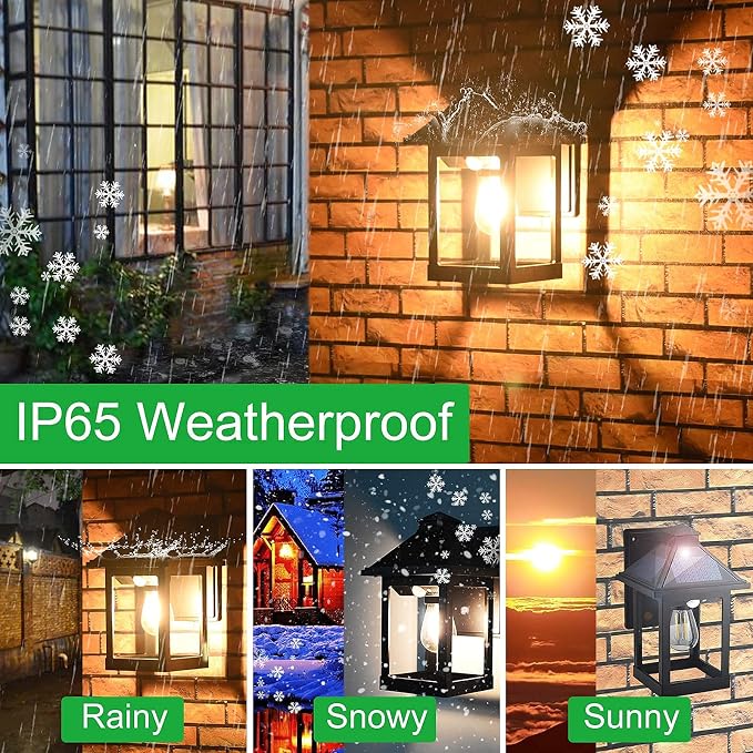2 Pack Solar Wall Lanterns Outdoor with 3 Modes, Dusk to Dawn Motion Sensor | LED Sconce Lights IP65 Waterproof, Exterior Front Porch Security Lamps Wall Mount Patio Fence Garage Decorative