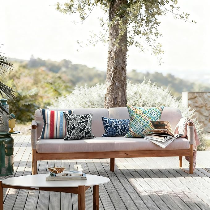 LVTXIII Outdoor Throw Pillows, Decorative Throw Pillows with Inserts, 16"x16" Square Pillows for Bed, Couch, Sofa and Patio Furniture, Set of 2, Flower Black