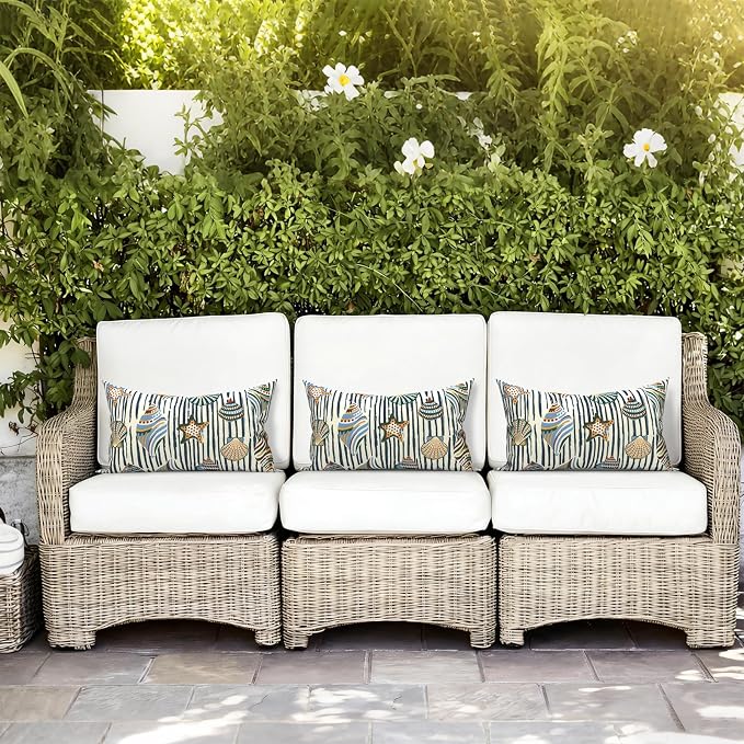 LVTXIII Outdoor/Indoor Lumbar Pillows, Decorative Patio Lumbar Cushions, Fluffy Fade Resistant Throw Pillow Cushions for Home Patio Coach Sofa, 12×20 Inch, Pack of 2, Crayon Shells