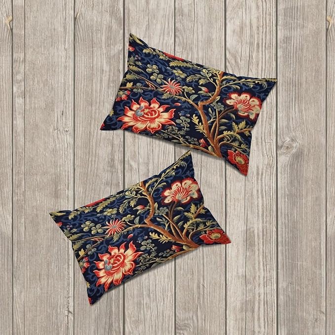 Zipped Pillow Cases for Home Decor Burgundy Gold Navy Blue Floral Botanical Throw Pillow Cover Set of 2 Farmhouse Cushion Cover Cases for Living Room Club Home Decor 12x18in