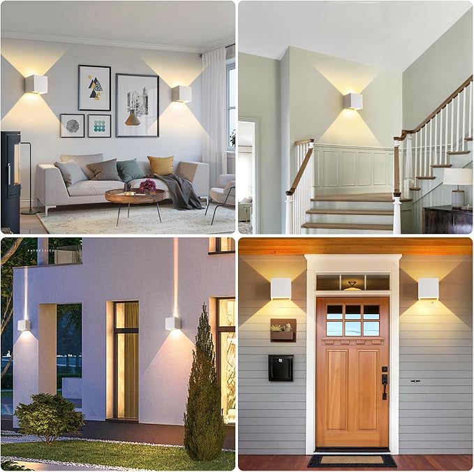 LED 20W Outdoor Wall Lights Exterior/Interior 3 Colors Adjustable Wall Sconce Up and Down Light Porch Lights IP65 Waterproof Exterior Wall Sconce Modern Outdoor Lighting Square Aluminum White