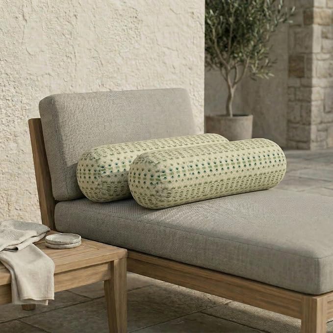 RSH DECOR: Neck Roll Jumbo Bolster Pillows Set of 2 | 24” x 8" | All-Weather Spun Fabric | Water and Fade-Resistant | Outdoor Support Pillows for Patio Furniture | Made in USA (Cabrera Verde)