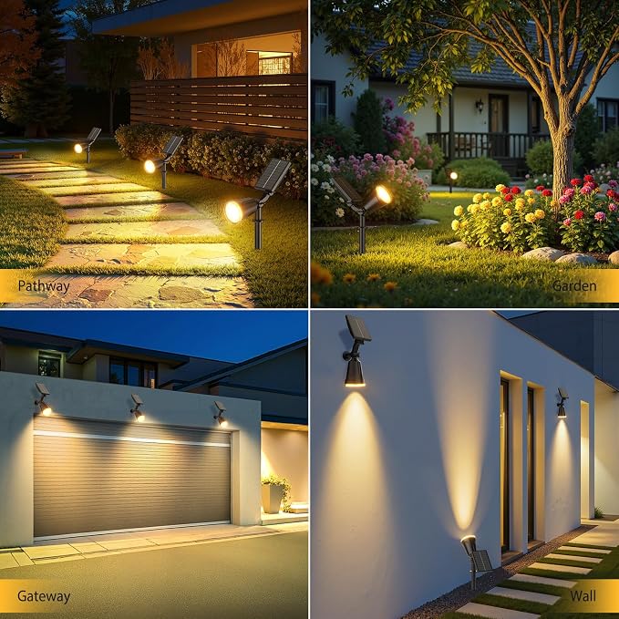 Solar Lights Outdoor Spot Light: 4 Pack 120°&180° Adjustable Bigger LED Solar Spot Lights Outdoor Waterproof - Landscape Lighting Spotlights for Garden, Yard, Pathway, Tree, Flag, Wall (Warm White)