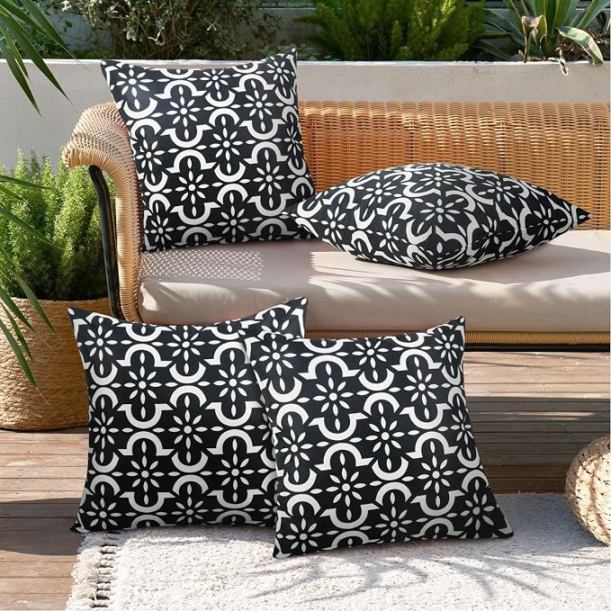 Adaband Outdoor Waterproof Throw Pillow Cover 20 * 20 Inch Boho Floral Printed Outdoor Pillow Covers Set to 2 for Patio Garden Porch