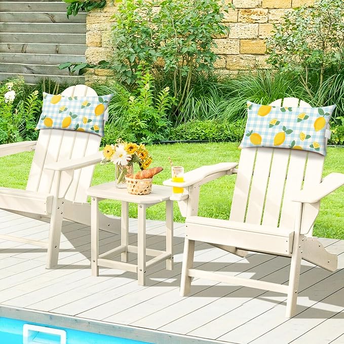 Outdoor Pillows for Lounge Chair Head Resting 2 Pack Waterproof | Headrest Lumbar Pillows with Adjustable Strap for Recliner Beach Pool Lounger Chair, Lemon