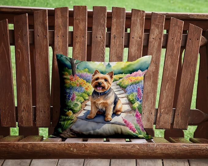 Caroline's Treasures Norwich Terrier Spring Path Throw Pillow Machine Washable, Indoor Outdoor Decorative Pillow for Couch, Bed or Patio, 14Hx14W