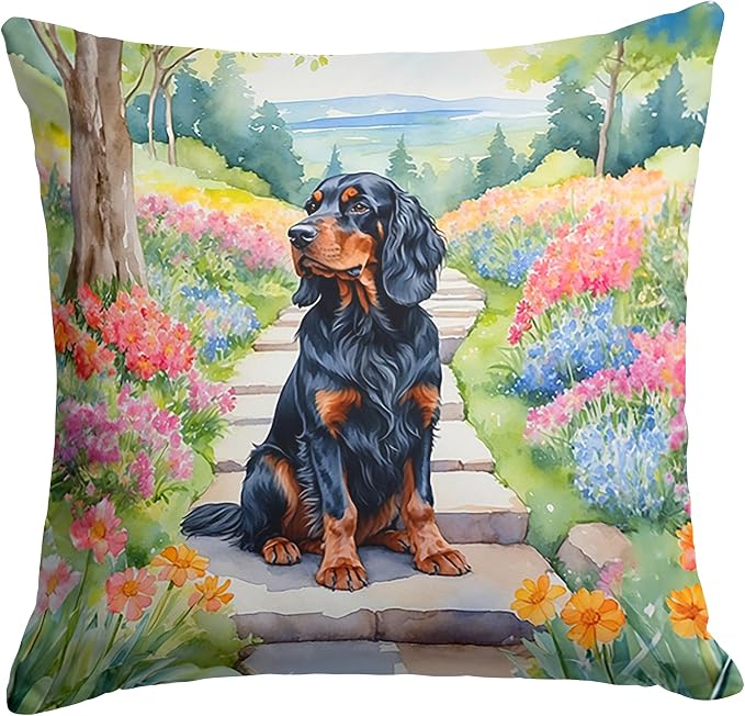 Caroline's Treasures Gordon Setter Spring Path Throw Pillow Machine Washable, Indoor Outdoor Decorative Pillow for Couch, Bed or Patio, 18Hx18W