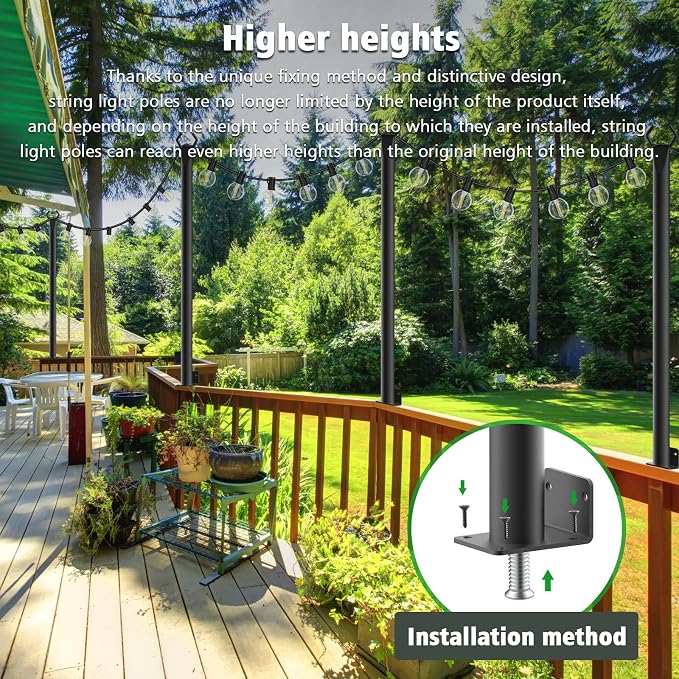 NUERPO 4 Pack String Light Poles,5Ft Metal Poles for Outdoor String Lights,Outdoor Light Poles with Post,Poles/Stand for Outside,Patio,Deck,Backyard,Garden Wedding,Party