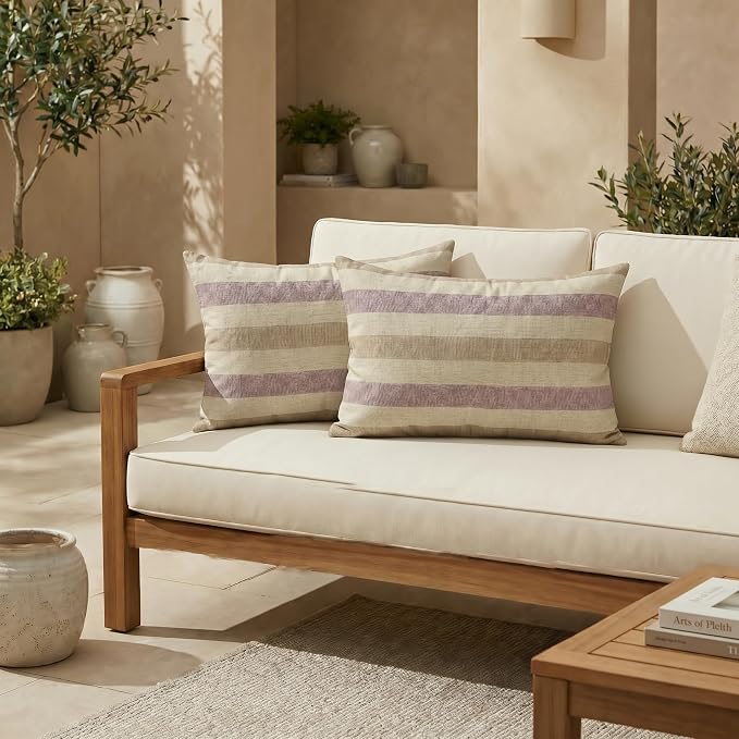 RSH DECOR: Sunbrella Jumbo Lumbar Pillows Set of 2 | 26" x 16" | Water and Fade-Resistant Performance Fabric | Outdoor Pillow Covers with Down-Alternative Inserts | Made in USA (Paris Lavendar)