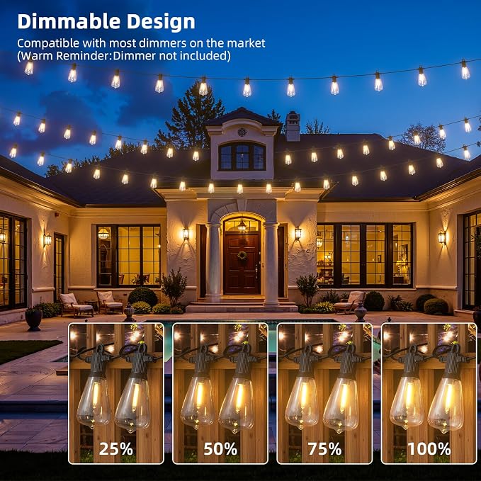 FOOMAN LED Outdoor String Lights, 300FT Outside Waterproof Patio Lights with 146+3 Shatterproof ST38 Edison Bulbs, 2700K Warm White Hanging Light, Dimmable Light for Backyard Porch Gazebo(150FT x 2)