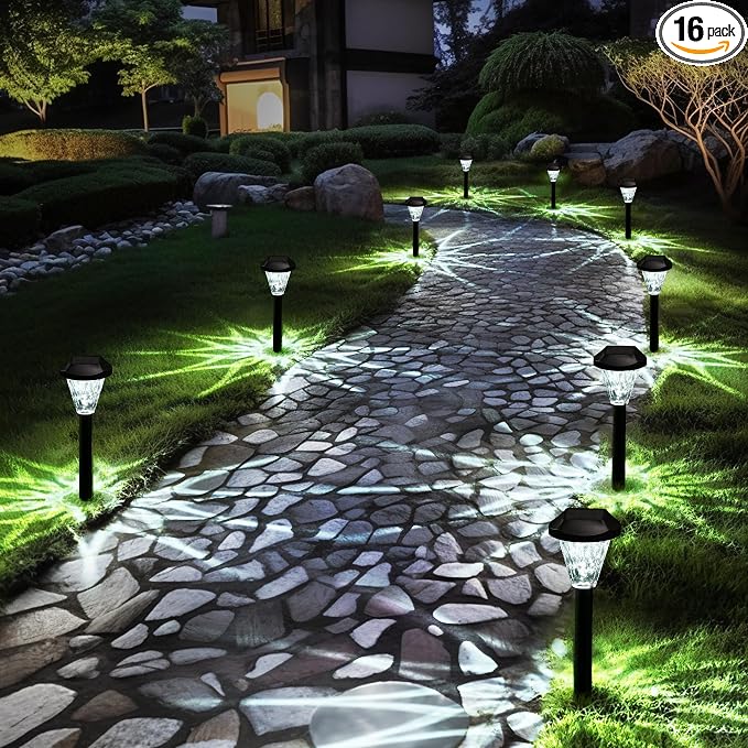 GIGALUMI 16 Pack Solar Lights Outdoor Waterproof, Solar Garden Lights | Outdoor Solar Lights for Yard, Yard Decorations Outdoor for Pathway, Patio, Garden, Driveway, Lawn, and Landscape(Cold White)
