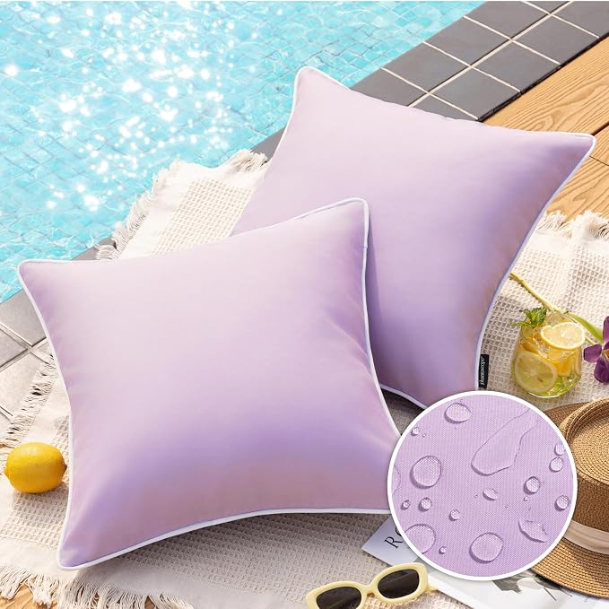 Phantoscope Pack of 2 Outdoor Waterproof Throw Pillow Covers Decorative Square Cushion Case Patio Pillows for Couch Tent, Lavender Purple 20x20 inches