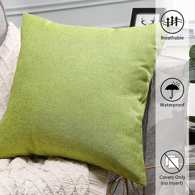 OTOSTAR Pack of 2 Outdoor Waterproof Decorative Pillow Covers 18x18 Inch Square Garden Throw Pillow Covers Outdoor Pillow Cases Cushion Case Patio Pillows for Couch Tent Sofa Furniture Decor (Green)