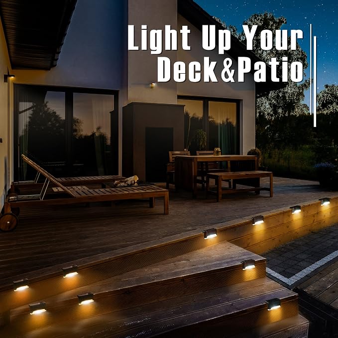 GIGALUMI Led Solar Deck Lights, 16 Pack，Waterproof, Warm White | LED Solar Deck Lights for Outdoor Stairs, Step, Fence, Railing, Yard and Patio