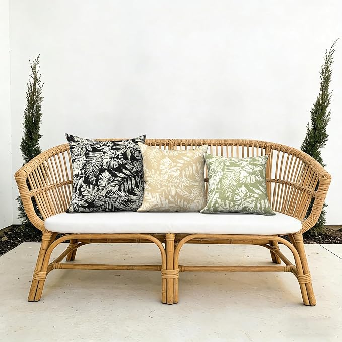 Outdoor Pillows with Insert 16x16 Inch, Waterproof Throw Pillow for Patio Furniture, Decorative Back Cushion for Garden Home Sofa Office Chair, Set of 2, Tropical Leaf Green