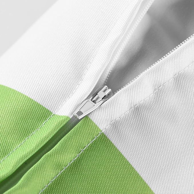 Pack of 2 Decorative Outdoor Waterproof Striped Throw Pillow Covers 12x20 | Green, Solid, Polyester Linen Garden Farmhouse Cushion Cases for Couch Sofa Patio Tent Balcony