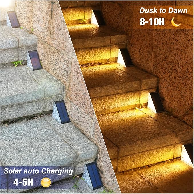 VOLISUN Solar Step Lights for Outside, Solar Stair Lights(Black,6 Pack) | Outdoor Waterproof IP67, LED Outdoor Step Light, 80 Lumen, Deck Light for Outside, Front Porch and Patio(16 Pack)