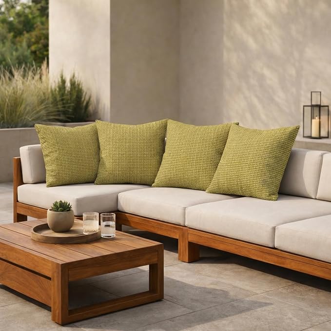 RSH DECOR Square Throw Pillows Set of 4, 20" x 20", Outdoor Pillows Waterproof, Outdoor Pillow Covers, Pillow Covers for Couch, Future Patina, Made in USA