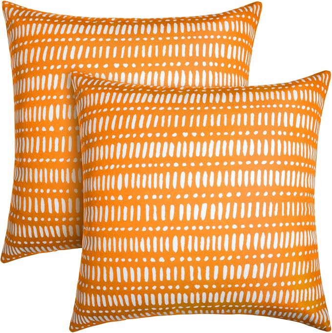 Pack of 2 Outdoor Pillows, 18x18 Outdoor Throw Pillows Waterproof | Decorative Patio Pillows, Outdoor Square Pillows, Fluffy and Supportive, Couch and Garden Use, Pebble Orange