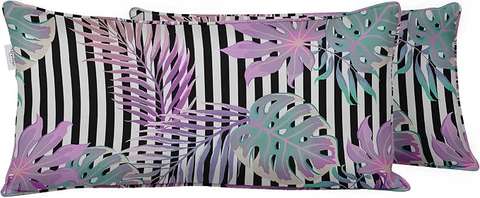 Indoor/Outdoor Polyester Fabric Lumbar Pillow Cover, All-Weather Waterproof Rectangular Cushion Case for Patio Furniture, 12 x 24 Set of 2 - Tropical-74