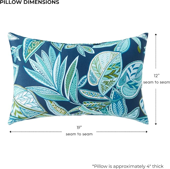 Set of 2 Outdoor Throw Pillows 19 x 12 Inch – Reversible Rectangle Patio Accent Pillows – Weather-Resistant Polyester Fabric – Eco-Friendly Recycled Polyfiber Fill – Botanical Crestwood
