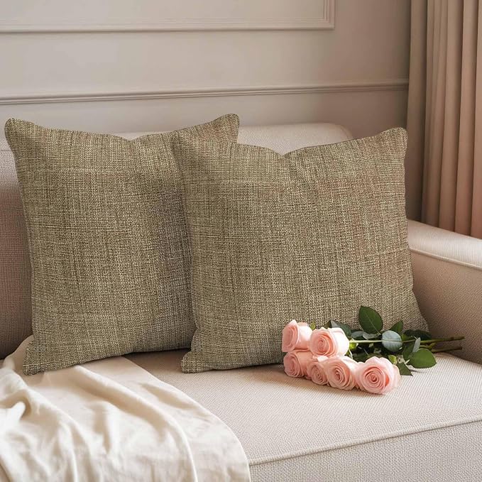 Outdoor Waterproof Throw Pillow Covers Set of 2 Brown Linen Pillowcases 20x20 Inches Farmhouse Pure Color Decorative Pillows Cushion Case Patio Pillows for Couch Bed Chair Garden