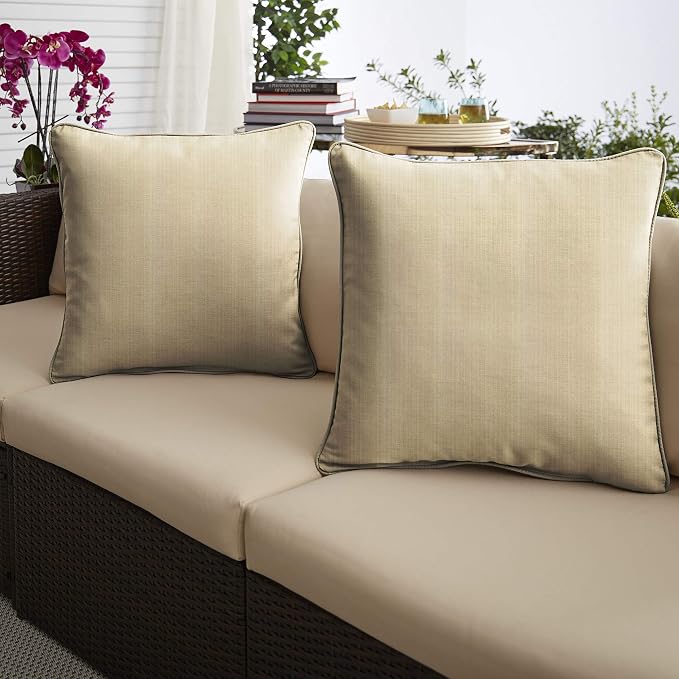 Sorra Home x Sunbrella Indoor/Outdoor Corded Pillows, 16" x 16", Dupione Sand