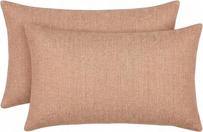 RSH DECOR: Sunbrella Lumbar Throw Pillows Set of 2 | 20" x 12" | Water and Fade-Resistant Performance Fabric | Outdoor Pillow Covers with Down-Alternative Inserts | Made in USA (Cast Petal Pink)