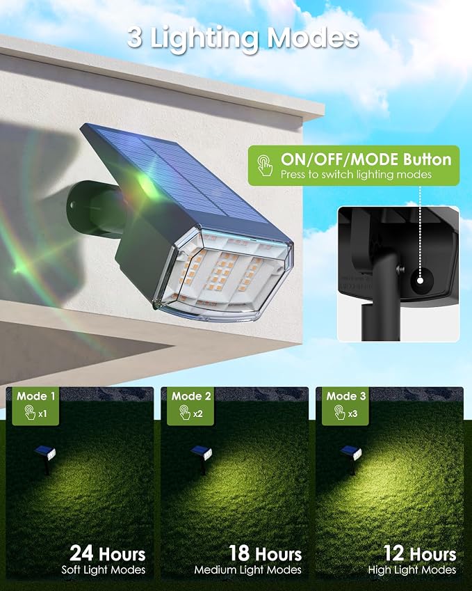 Solar Spot Lights Outdoor Waterproof, Solar Spotlights 12 Pack Warm White | 63 LED 3 Lighting Modes Solar Landscape Spotlights for Yard, Garden, Backyard, Driveway, Pathway, Wall, House, Garage