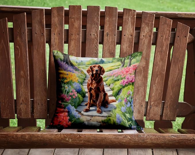 Caroline's Treasures Irish Setter Spring Path Throw Pillow Machine Washable, Indoor Outdoor Decorative Pillow for Couch, Bed or Patio, 14Hx14W