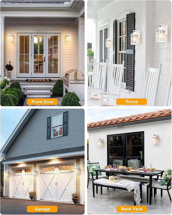 White Motion Sensor Light Outdoor, 2 Pack Dusk to Dawn Outside Lights for House, Anti-Rust Exterior Light Fixture, Waterproof Porch Light for House, Garage, Balcony, Weather Resistant
