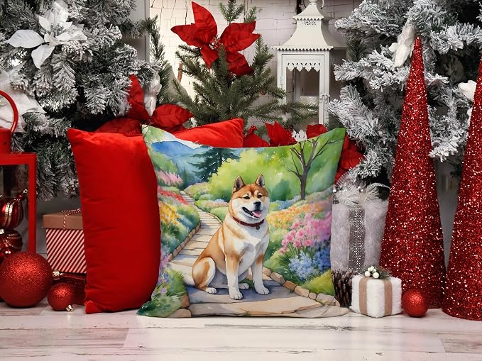 Caroline's Treasures Akita Spring Garden Throw Pillow Machine Washable, Indoor Outdoor Decorative Pillow for Couch, Bed or Patio, 14Hx14W
