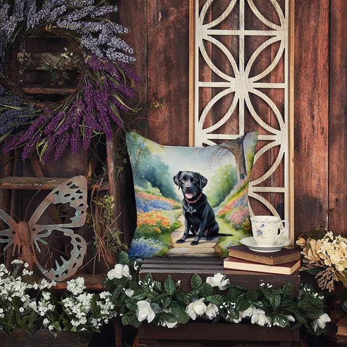 Caroline's Treasures Labrador Retriever Spring Path Throw Pillow Machine Washable, Indoor Outdoor Decorative Pillow for Couch, Bed or Patio, 14Hx14W
