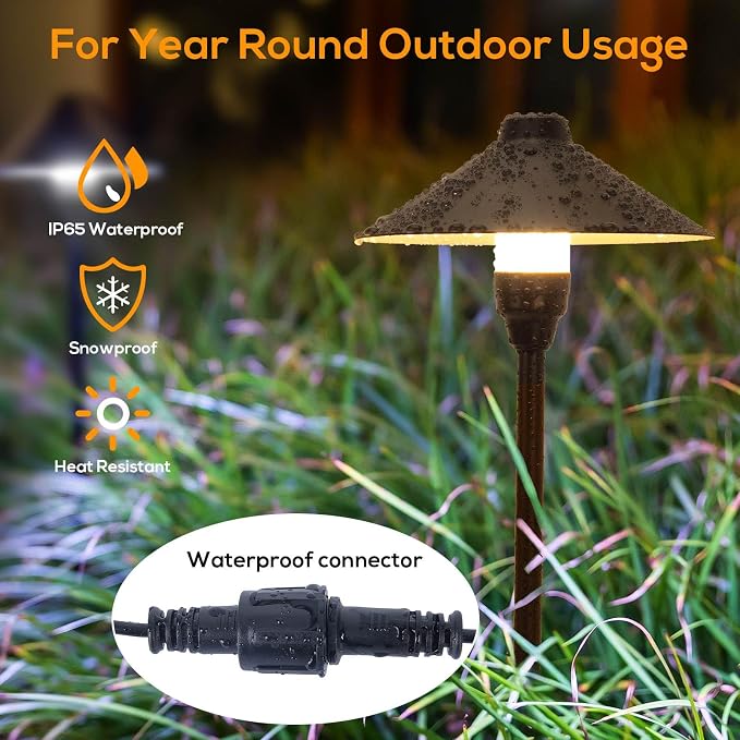 Low Voltage Pathway Lights with Timer, Plug in Landscape Path Light | 4H/6H/8H Timing, 3000K LED Landscape Lighting IP65 Waterproof ETL Listed, Set of 4 Lights Total 12W, Non-Hardwired