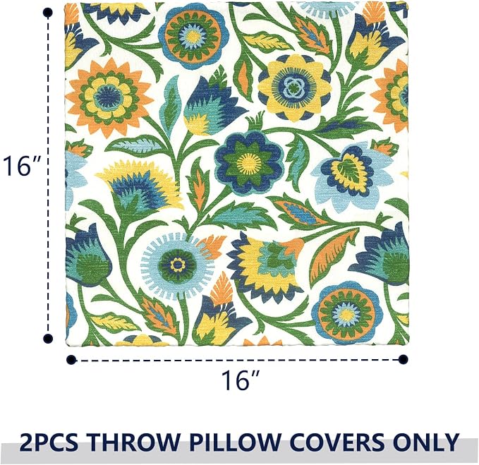 Outdoor Pillow Covers 16x16 Inch Set of 2 Waterproof Decorative Throw Pillow Covers Patio Pillow Cases for Patio Furniture Garden Couch Farmhouse,Fiesta Floral
