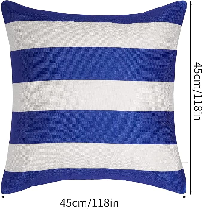 tiggell 4 Pack Waterproof Pillow Covers Outdoor Throw Pillowcases Decorative Garden Cushion Case for Home Garden Patio Couch Balcony Striped (18 * 18 inch, Blue & White)