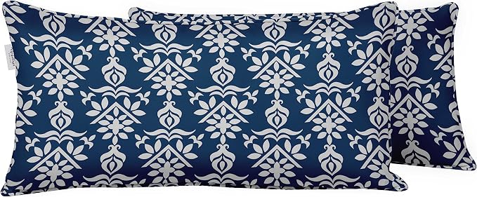 Indoor/Outdoor Polyester Fabric Lumbar Pillow Cover, All-Weather Waterproof Rectangular Cushion Case for Patio Furniture, 12 x 18 Set of 2 - Block-55