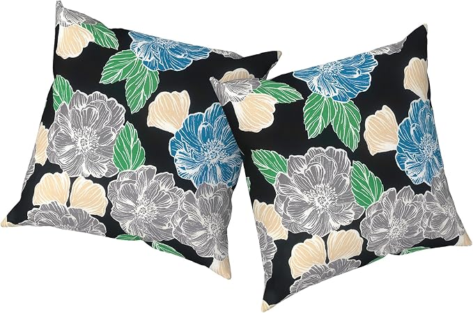 Outdoor Pillows with Insert 16x16 Inch, Waterproof Throw Pillow for Patio Furniture, Decorative Back Cushion for Garden Home Sofa Office Chair, Set of 2, Peony Garden
