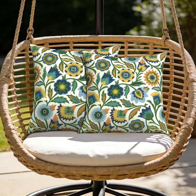 Outdoor Pillows with Insert 20x20 Inch, Waterproof Throw Pillow for Patio Furniture, Decorative Back Cushion for Garden Home Sofa Office Chair, Set of 2, Fiesta Floral