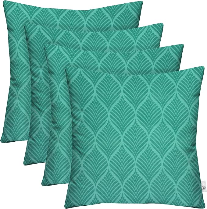 RSH DECOR Square Throw Pillows Set of 4, 20" x 20", Outdoor Pillows Waterproof, Outdoor Pillow Covers, Pillow Covers for Couch, Fenbrook Teal, Made in USA
