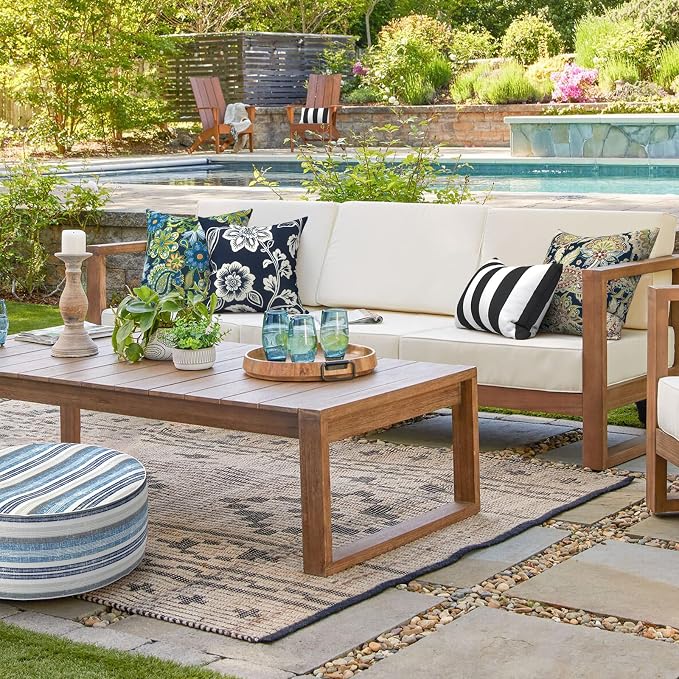 Outdoor Throw Pillows 16x16 Inch, Water Repellent Patio Pillows with Inners Set of 2 for Patio Furniture Home Graden, Elegant Vines Navy