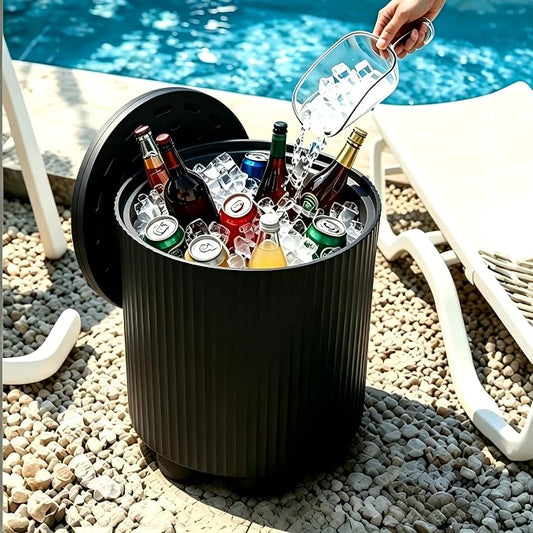 Outdoor Cooler Side Table, 2-in-1 Portable Ice Chest Side Table, Cooler Table All Weather Resistant for Patio & Parties & Picnics & Beach & BBQ