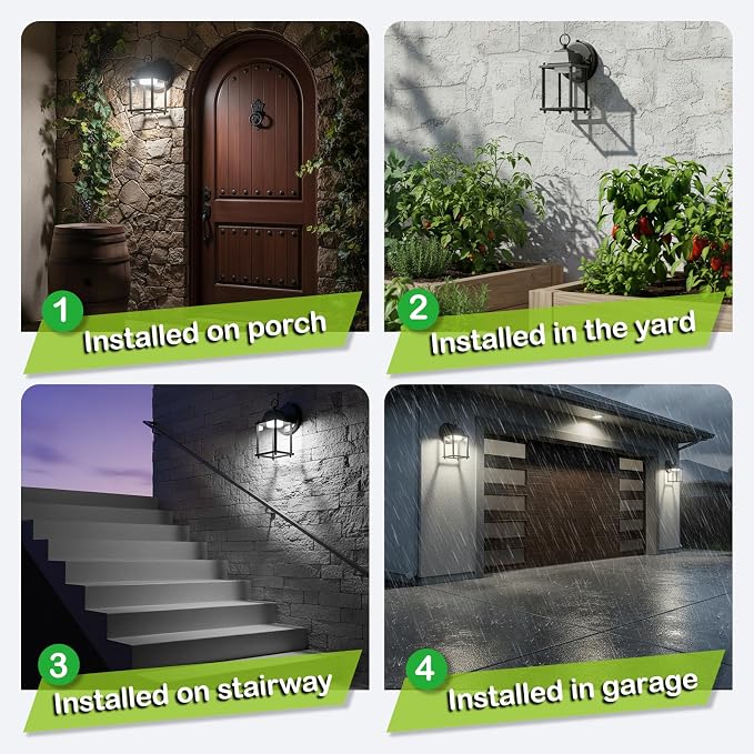 Outdoor Wall Light Fixture Dusk to Dawn, Rustproof Aluminum, LED | Exterior Porch Light Wall Sconce Lantern for House, Patio, Garage, Waterproof, Glass, 9.5W 800 Lumen, 5000K, Black, 1 Pack