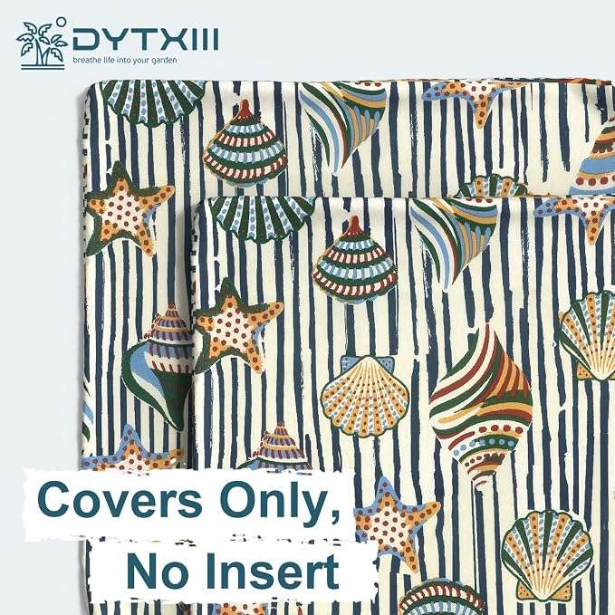 DYTXIII Pack of 2 Outdoor Waterproof Pillow Covers ONLY, 18"x18" Square Decorative Double Printed Throw Pillow Cases for Patio Couch Porch Furniture, Crayon Shells