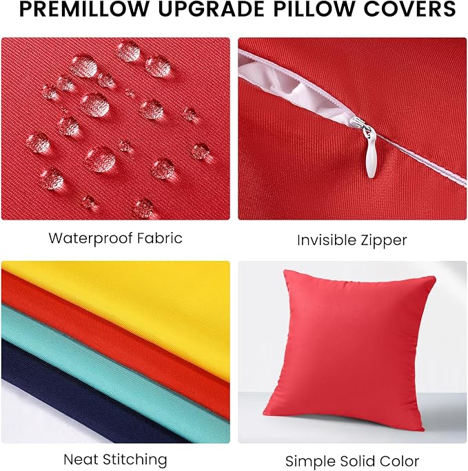 Premillow Outdoor Pillow Covers, Waterproof Pillow Covers, 18x18, Set of 2 | Decorative Waterproof Pillow Covers, Solid Linen Pillowcase,Summer Farmhouse Cushion Case for Patio Garden Balcony Couch Sofa