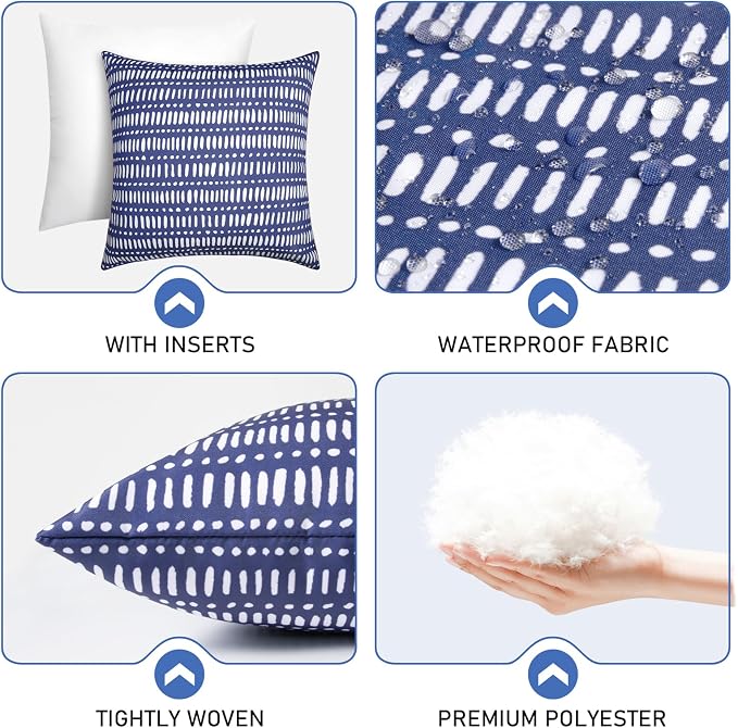 Pack of 2 Outdoor Pillows, 18x18 Outdoor Throw Pillows Waterproof | Decorative Patio Pillows, Outdoor Square Pillows, Fluffy and Supportive, Couch and Garden Use, Pebble Dark Blue
